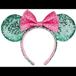 *SOLD* Pink & Green Sequined Minnie Mouse Ears